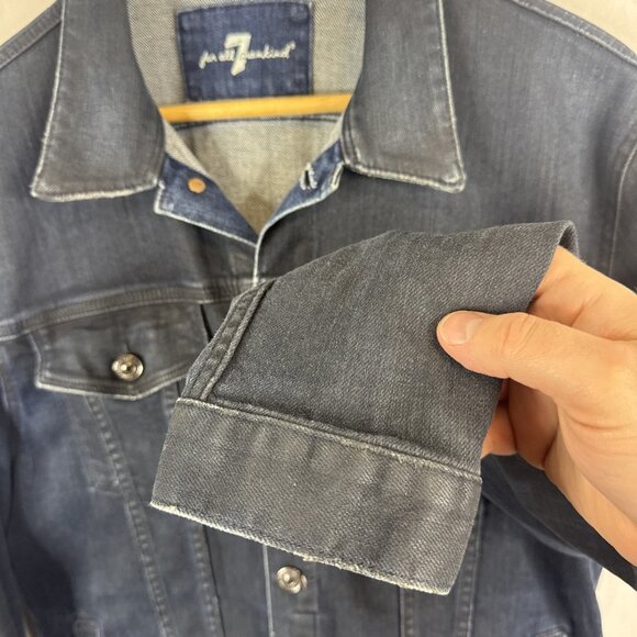 7 For All Mankind Denim Jacket Men Medium Trucker Dark Wash USA Made - Picture 2 of 9